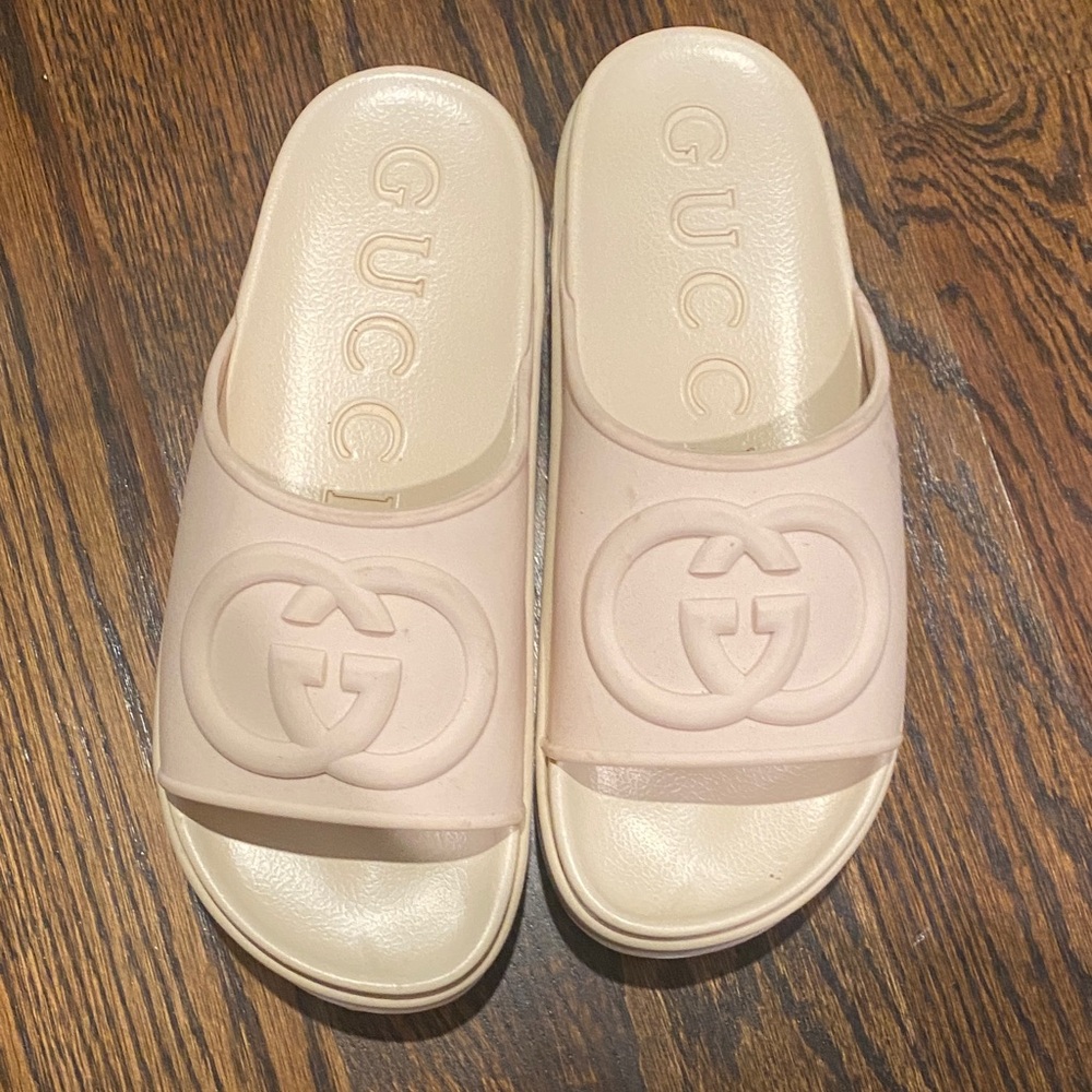 Gucci Women's Beige Logo Slide Sandals
